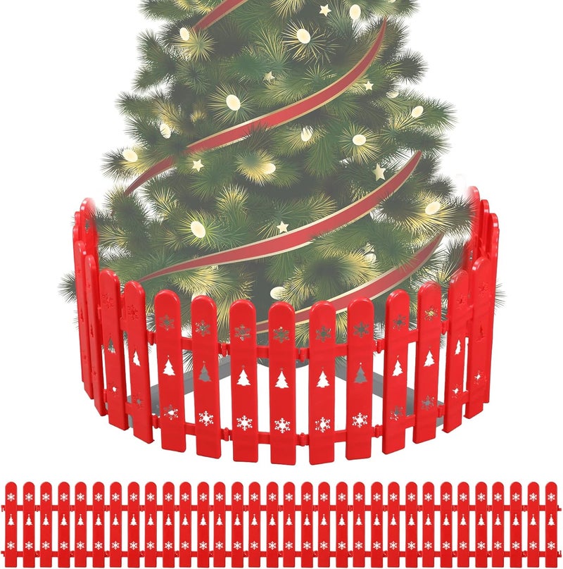Oliynedy Christmas Tree Fence Protector for Kids, Dogs, Pets - 36 Pack Indoor Plastic Red Picket Fence Decoration - Image 1